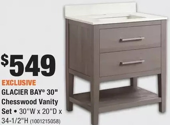 Home Depot Glacier bay 30" chesswood vanity set offer
