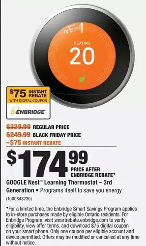 Home Depot Google nest learning thermostat - 3rd generation offer