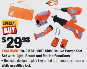 Home Depot 10-piece hdx kids' deluxe power tool set with light, sound and motion functions offer