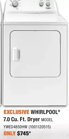 Home Depot Whirlpool 7.0 cu. ft. dryer offer