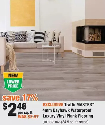 Home Depot Trafficmaster 4mm dayhawk waterproof luxury vinyl plank flooring offer
