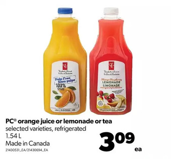 Real Canadian Superstore Pc orange juice or lemonade or tea offer