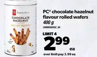 Real Canadian Superstore Pc chocolate hazelnut flavour rolled wafers offer