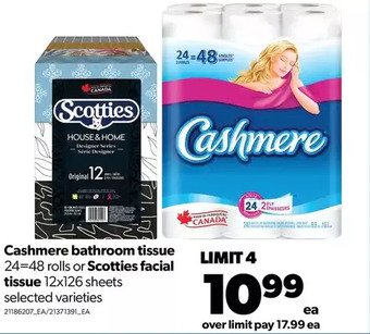 Real Canadian Superstore Cashmere bathroom tissue or scotties facial tissue offer