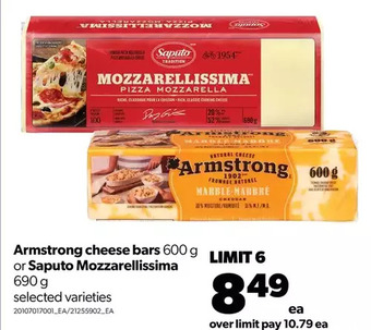 Real Canadian Superstore Armstrong cheese bars or saputo mozzarellissima offer