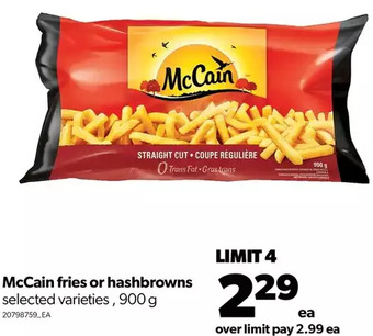 Real Canadian Superstore Mccain fries or hashbrowns offer