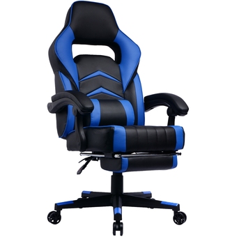 Best Buy Gamingchair ergonomic pu padded leather racing gaming chair with extendable footrest & reclining backrest (blue) offer