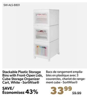 Shopper+ Stackable plastic storage bins with front-open lids, cube storage organizer cart, white - sortwise offer