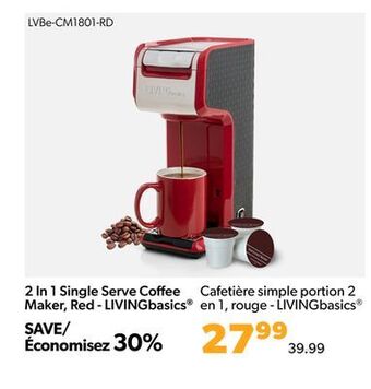 Shopper+ 2 in 1 single serve coffee maker, red - livingbasics offer
