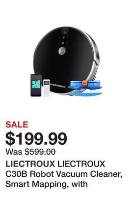 Newegg Liectroux c30b robot vacuum cleaner, smart mapping, with memory, wifi app & voice control, 4000pa strong suction, dry & wet m offer