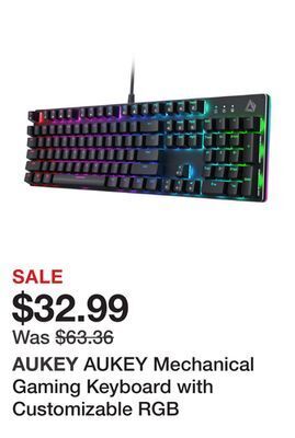 Newegg Aukey mechanical gaming keyboard with customizable rgb backlight, tactile & clicky red switches, 104-key anti-ghosting wired offer