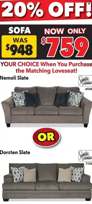 Surplus Furniture Sofa Nemoli Slate or Dorsten Slate offer