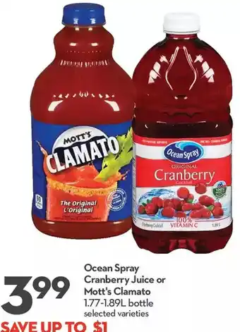 Longo's Ocean spray cranberry juice or mott's clamato offer