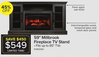 Leon's Millbrook fireplace tv stand - fawn aged oak offer