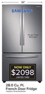 Leon's Samsung stainless steel french door fridge (28 cu.ft) -rf28t5a01sr/aa offer