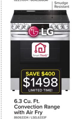 Leon's Lg smudge resistant stainless steel smart wi-fi enabled fan convection electric slide-in range with air fry & easyclean® (6.3 offer