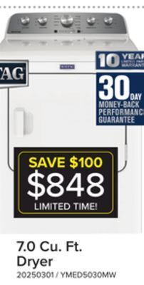 Leon's Maytag white electric dryer with extra power (7.0 cu. ft.) - ymed5030mw offer