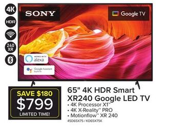 Leon's Sony 65" 4k hdr led google tv - kd65x75k offer