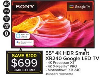 Leon's Sony 55" 4k hdr led google tv - kd55x75k offer