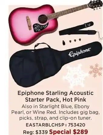Long & McQuade Epiphone starling acoustic starter pack, hot pink offer