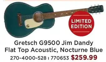 Long & McQuade Gretsch g9500 jim dandy flat top acoustic, nocturne blue offer