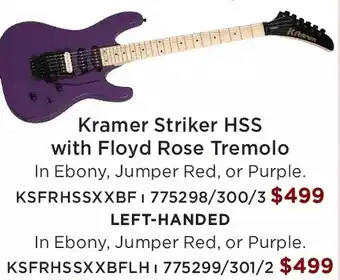 Long & McQuade Kramer striker hss with floyd rose tremolo offer