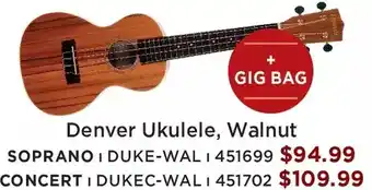 Long & McQuade Denver ukulele, walnut offer