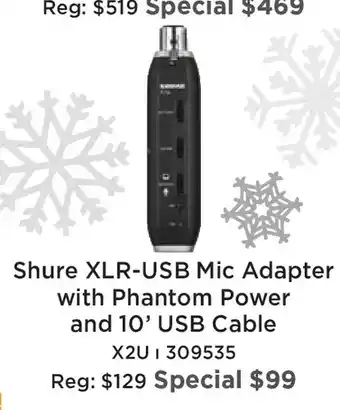 Long & McQuade Shure xlr-usb mic adapter with phantom power and 10' usb cable offer