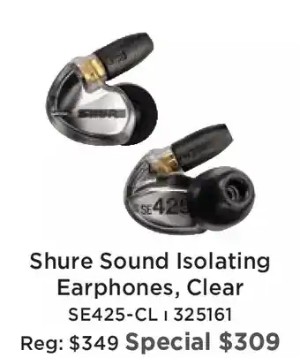 Long & McQuade Shure sound isolating earphones, clear offer