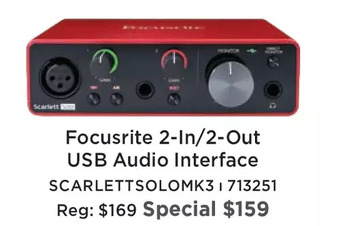 Long & McQuade Focusrite 2-in/2-out usb audio interface offer