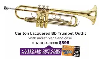 Long & McQuade Carlton lacquered bb trumpet outfit offer