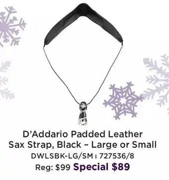 Long & McQuade D'addario padded leather sax strap, black - large or small offer
