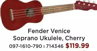 Long & McQuade Fender venice soprano ukulele, cherry offer
