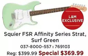 Long & McQuade Squier fsr affinity series strat, surf green offer