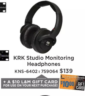 Long & McQuade Krk studio monitoring headphones offer