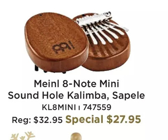 Long & McQuade Meinl 8-note mini sound hole kalimba, sapele offer