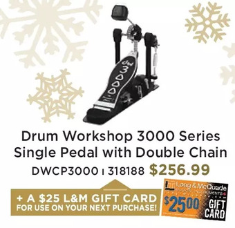 Long & McQuade Drum workshop 3000 series single pedal with double chain offer