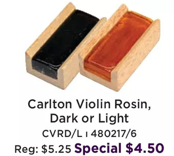 Long & McQuade Carlton violin rosin, dark or light offer