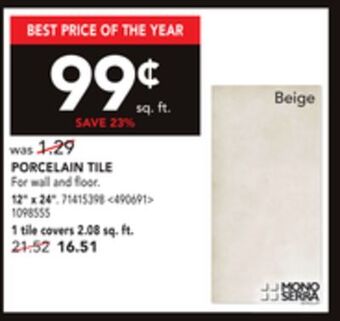 Lowe's Mono serra porcelain tile 12" x 24" offer