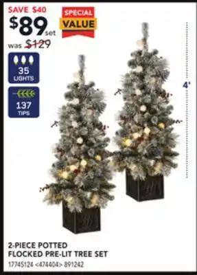 Lowe's 2-piece potted flocked pre-lit tree set 4' offer