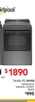Lowe's Whirlpool 7.4 cu. ft. dryer offer