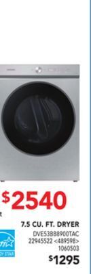 Lowe's Samsung 7.5 cu. ft. dryer offer