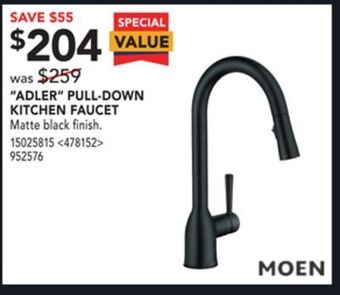 Lowe's Moen "adler" pull-down kitchen faucet offer