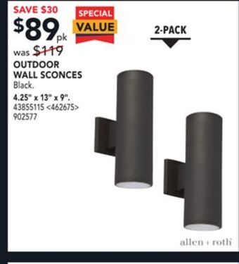 Lowe's Allen + roth 2-pack outdoor wall sconces, 4.25" x 13" x 9" offer