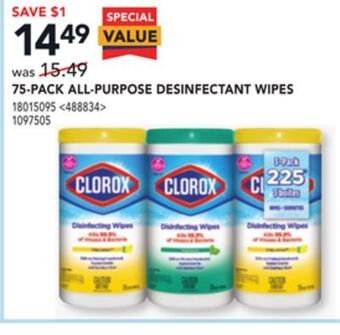 Lowe's Clorox 75-pack all-purpose desinfectant wipes offer