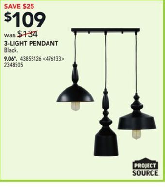 Lowe's Project source 3-light pendant 9.06" offer