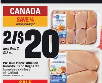 Loblaws Pc® blue menu® chicken breast, 3's or thighs, 8's offer