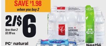 Loblaws Pc® natural spring water, 24x500 ml offer