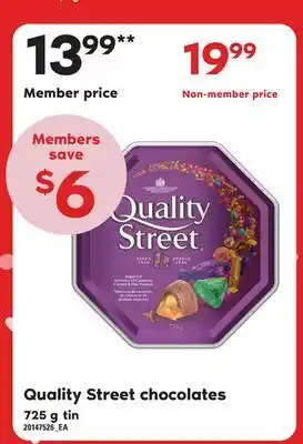 Loblaws Quality street chocolates, 725 g tin offer