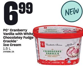 Loblaws Pc® cranberry vanilla with white chocolatey fudge crackle™ ice cream, 1.5 l offer